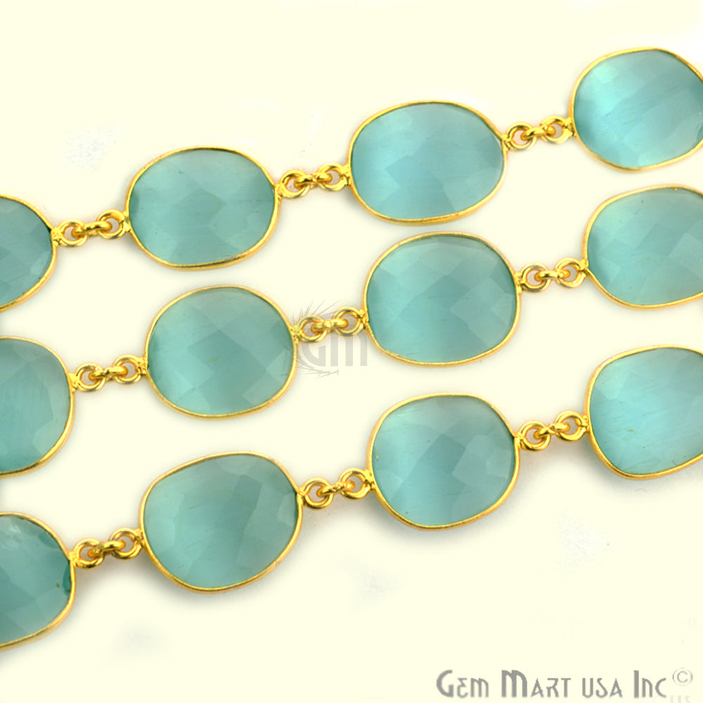 Aqua Chalcedony 10-15mm Mix Faceted Shape Gold Continuous Connector Chain - GemMartUSA (764003057711)