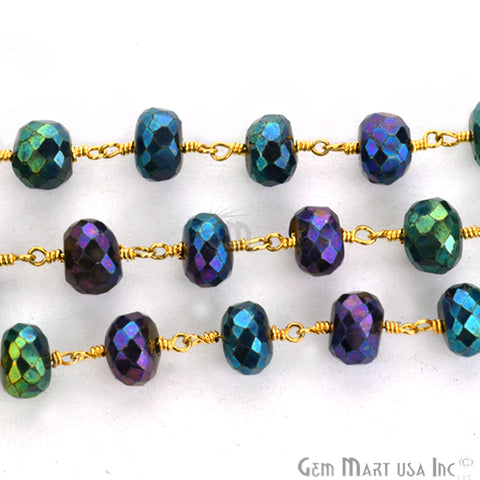 Mystique Pyrite 7-8mm Beads Chain, Gold Plated Wire Wrapped Rosary Chain - GemMartUSA (764021964847)