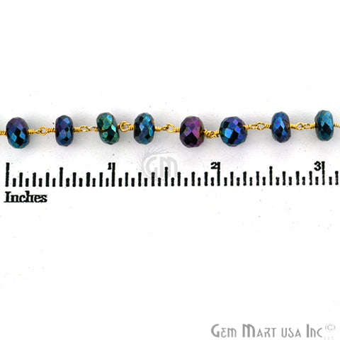 Mystique Pyrite 7-8mm Beads Chain, Gold Plated Wire Wrapped Rosary Chain - GemMartUSA (764021964847)