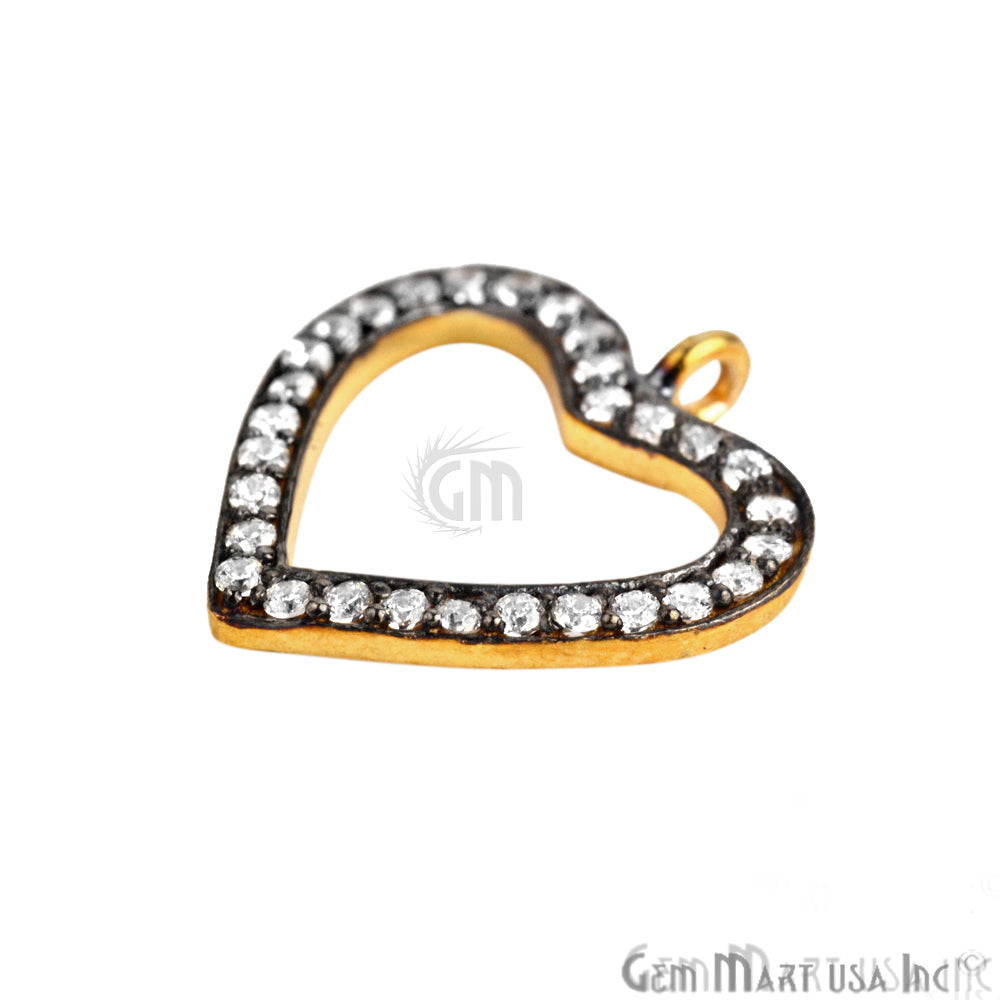 Heart' Cubic Zircon Pave Charm Gold Vermeil Charm For Bracelet & Pendants - GemMartUSA