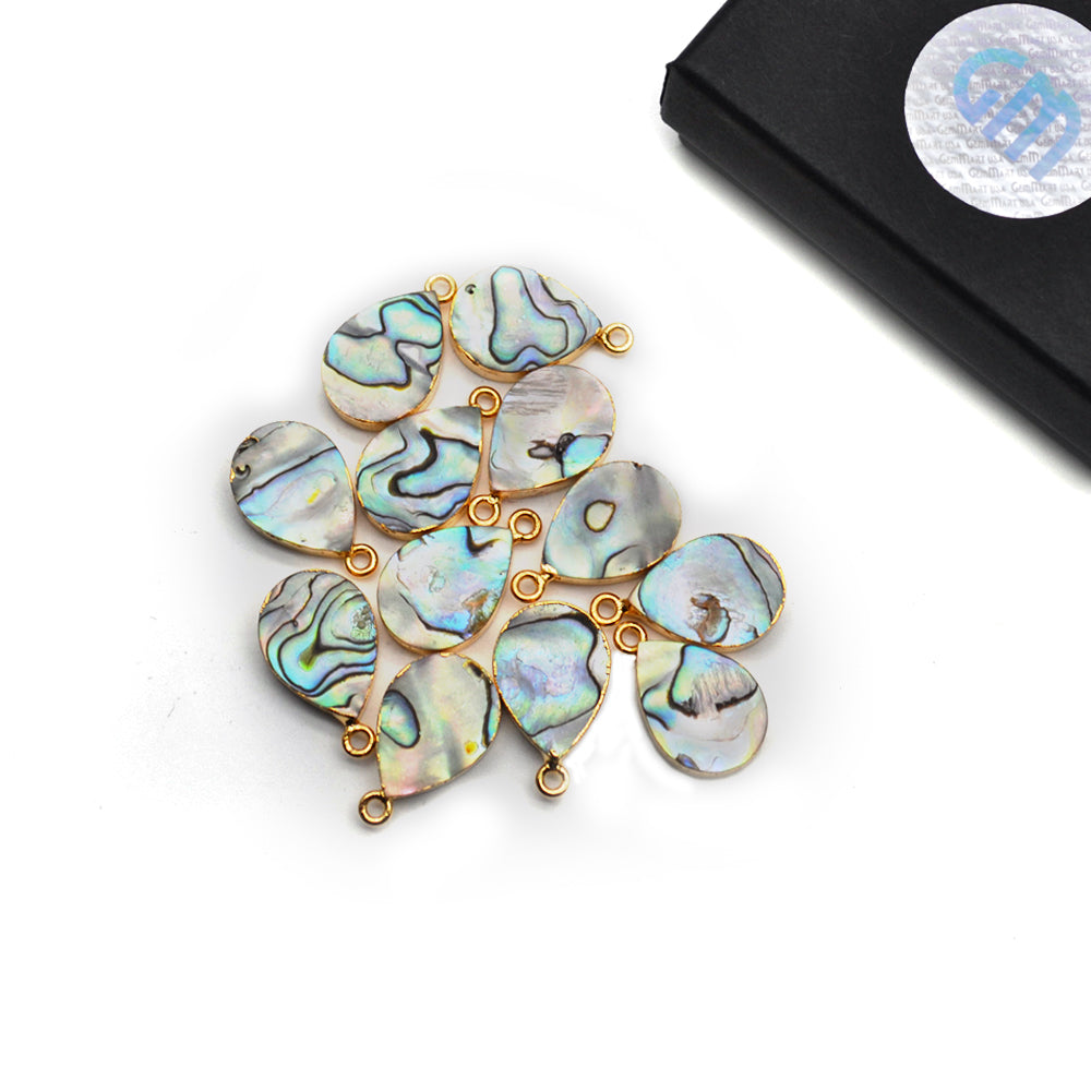 Abalone Shell 12x16mm Pears Shape Gold Electroplated Gemstone Connector - GemMartUSA