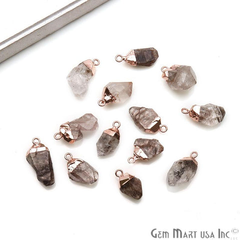 Rough Herkimer Diamond Organic 24x13mm Rose Gold Electroplated Pendant Connector