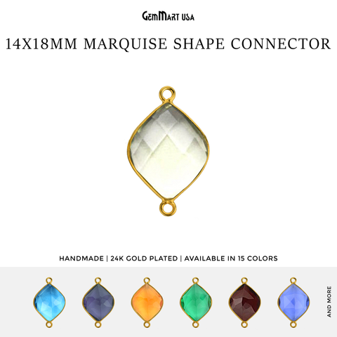 Marquise 14x18mm Double Bail Gold Bezel Gemstone Connector (Pick Stone & Lot Size)