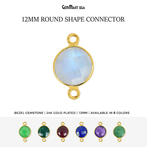Round 12mm Double Bail Gold Plated Gemstone Bezel Connector