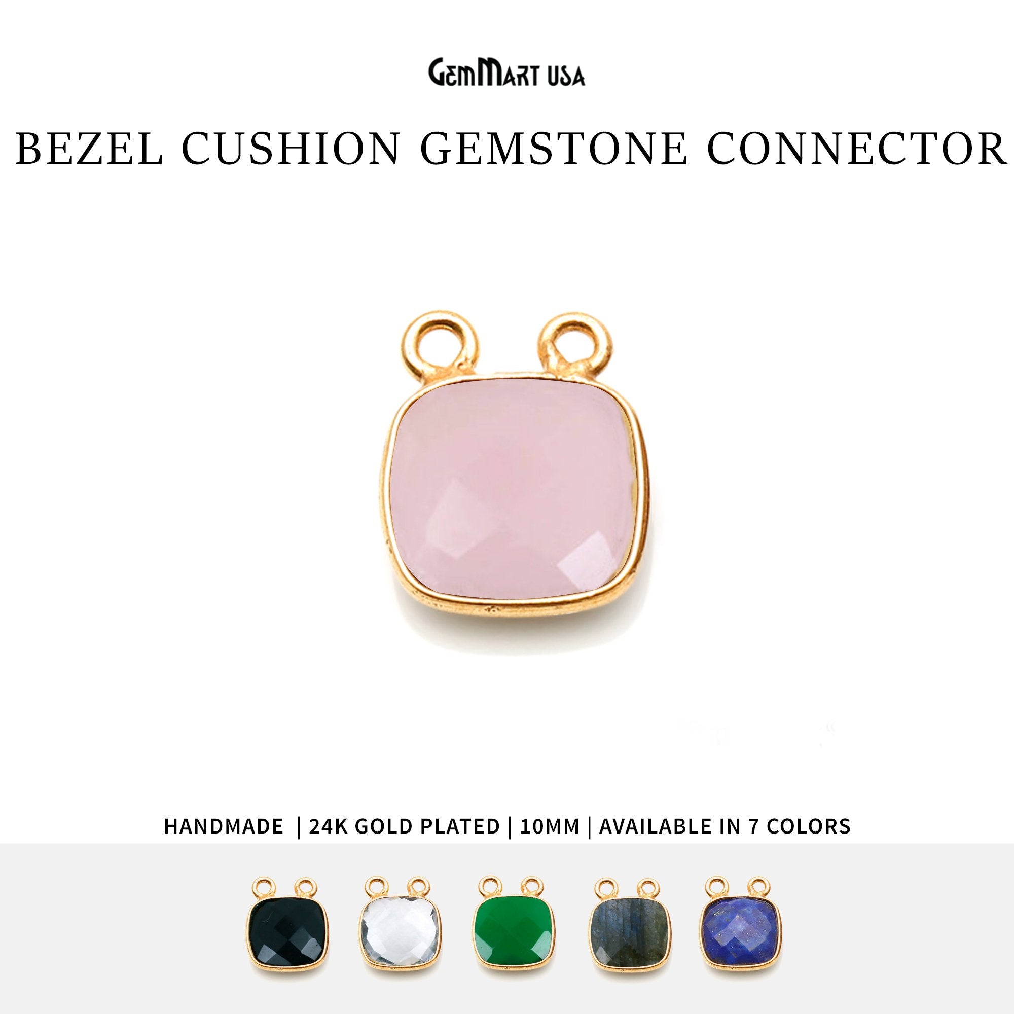 Cushion 10mm Cat Bail Bezel Gemstone Connector (Pick Gemstone, Plating)
