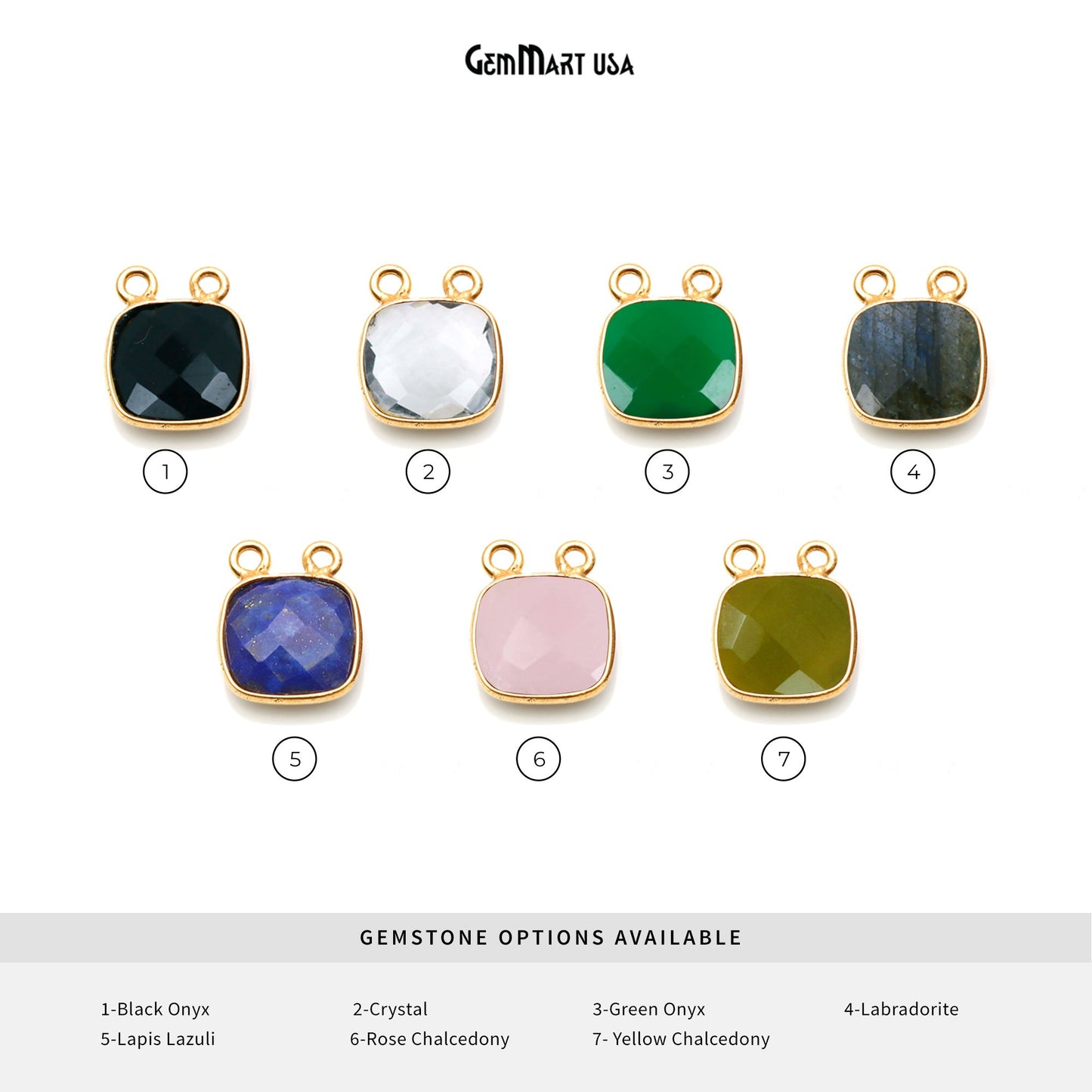 Cushion 10mm Cat Bail Bezel Gemstone Connector (Pick Gemstone, Plating)