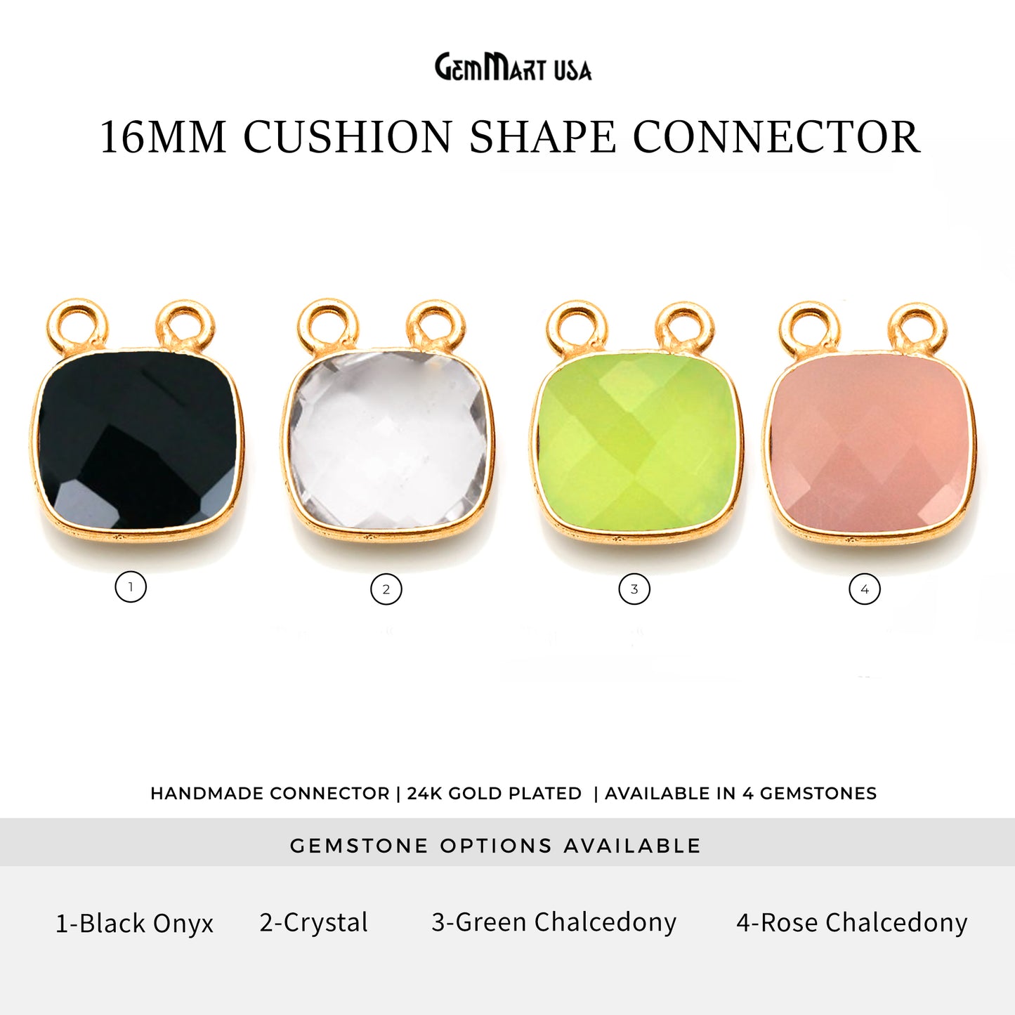 Cushion 16mm Gemstone Bezel Connector