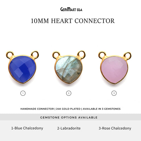 Heart 10mm Gemstone Cat Bail Gold Bezel Connector