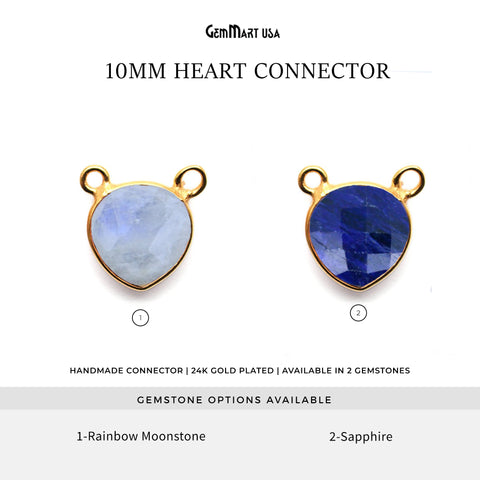 Heart 10mm Gold Bezel Cat Bail Gemstone Connector