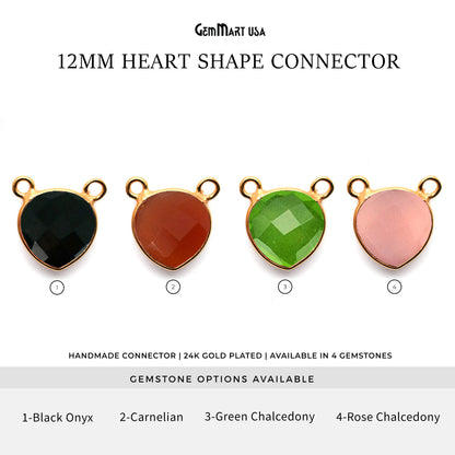 Heart 12mm Cat Bail Gold Plated Bezel Gemstone Connector