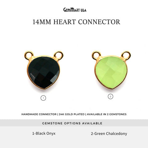 Heart 14mm Cat Bail Gold Bezel Gemstone Connector