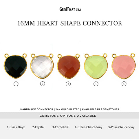 Heart 16mm Cat Bail Gold Bezel Gemstone Connector