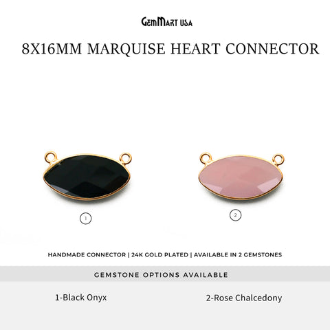 Marquise 8x16mm Cat Bail Gold Bezel Gemstone Connector