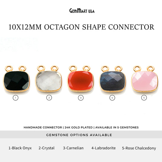 Octagon 10x12mm Cat Bail Gold Bezel Gemstone Connector