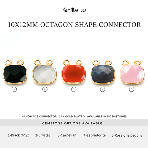 Octagon 10x12mm Cat Bail Gold Bezel Gemstone Connector