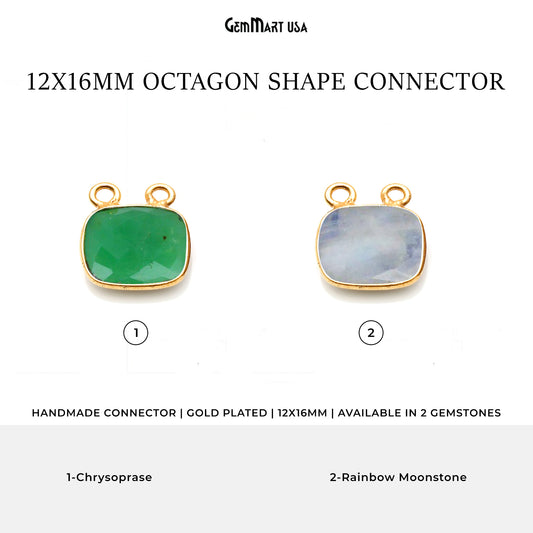 Octagon 12x16mm Gold Bezel Cat Bail Connector