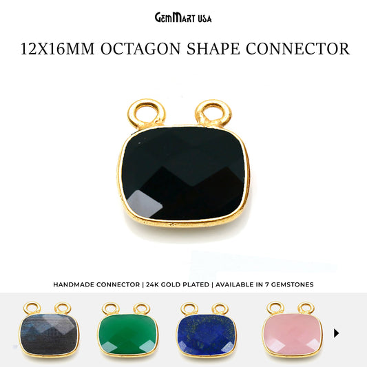 Octagon 12x16mm Cat Bail Gold Bezel Gemstone Connector