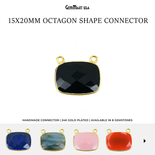 Octagon 15x20mm Cat Bail Gold Bezel Gemstone Connector