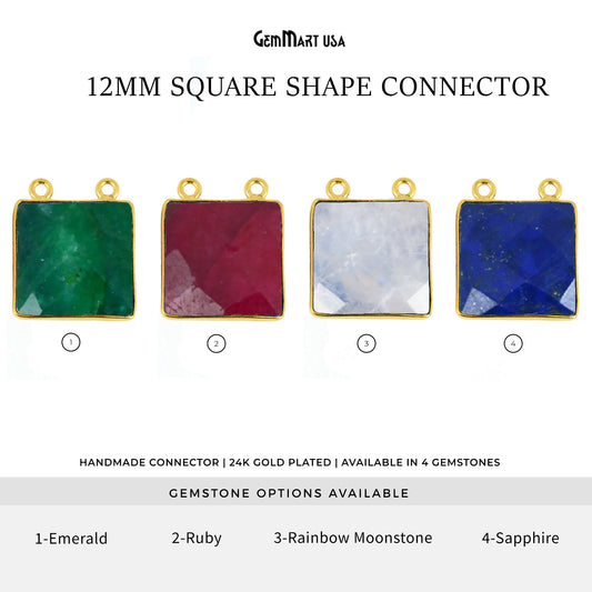 Square 12mm Gold Plated Bezel Cat Bail Gemstone Connector