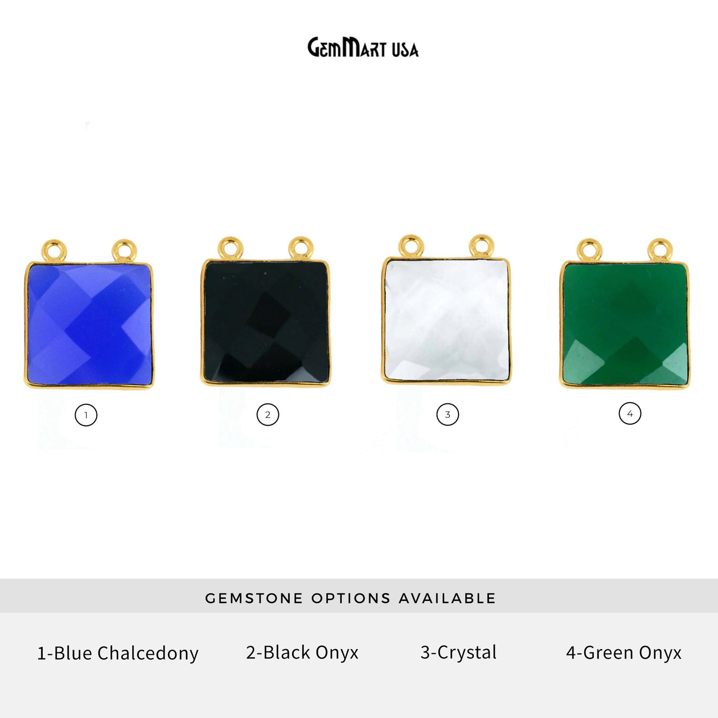 Square 12mm Gemstone Cat Bail Gold Bezel Connector