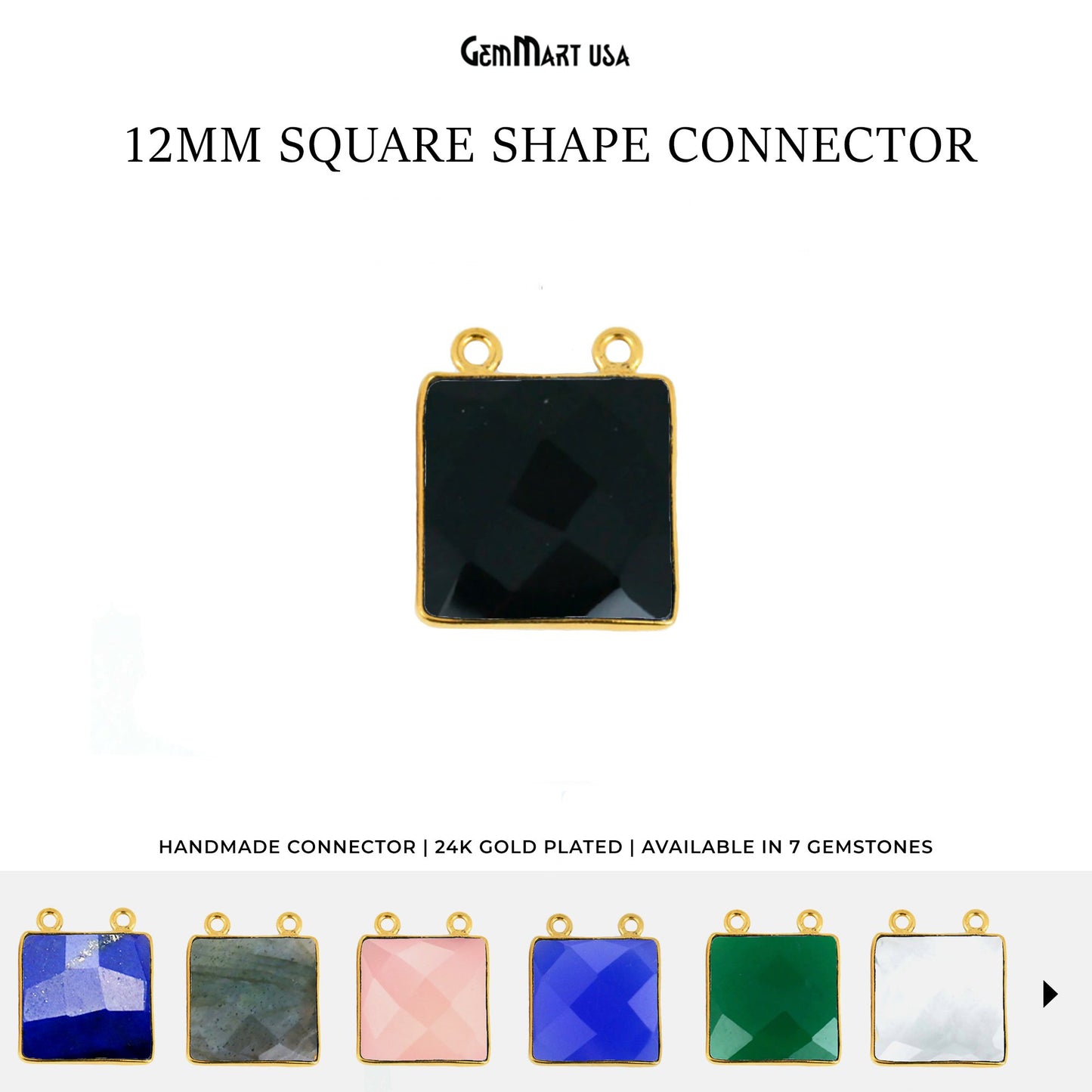 Square 12mm Gemstone Cat Bail Gold Bezel Connector