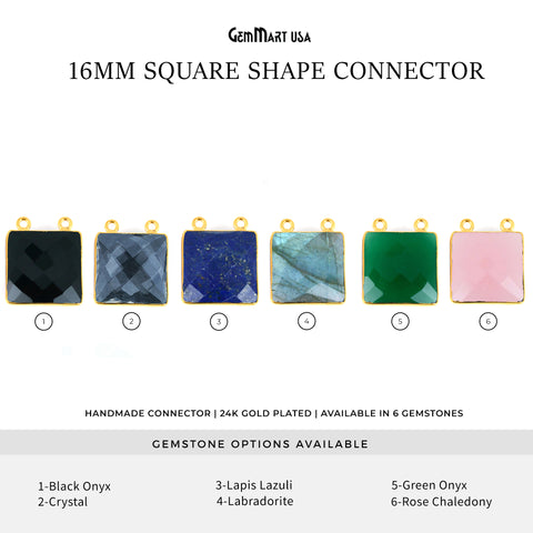 Square 16mm Gemstone Cat Bail Gold Bezel Connector