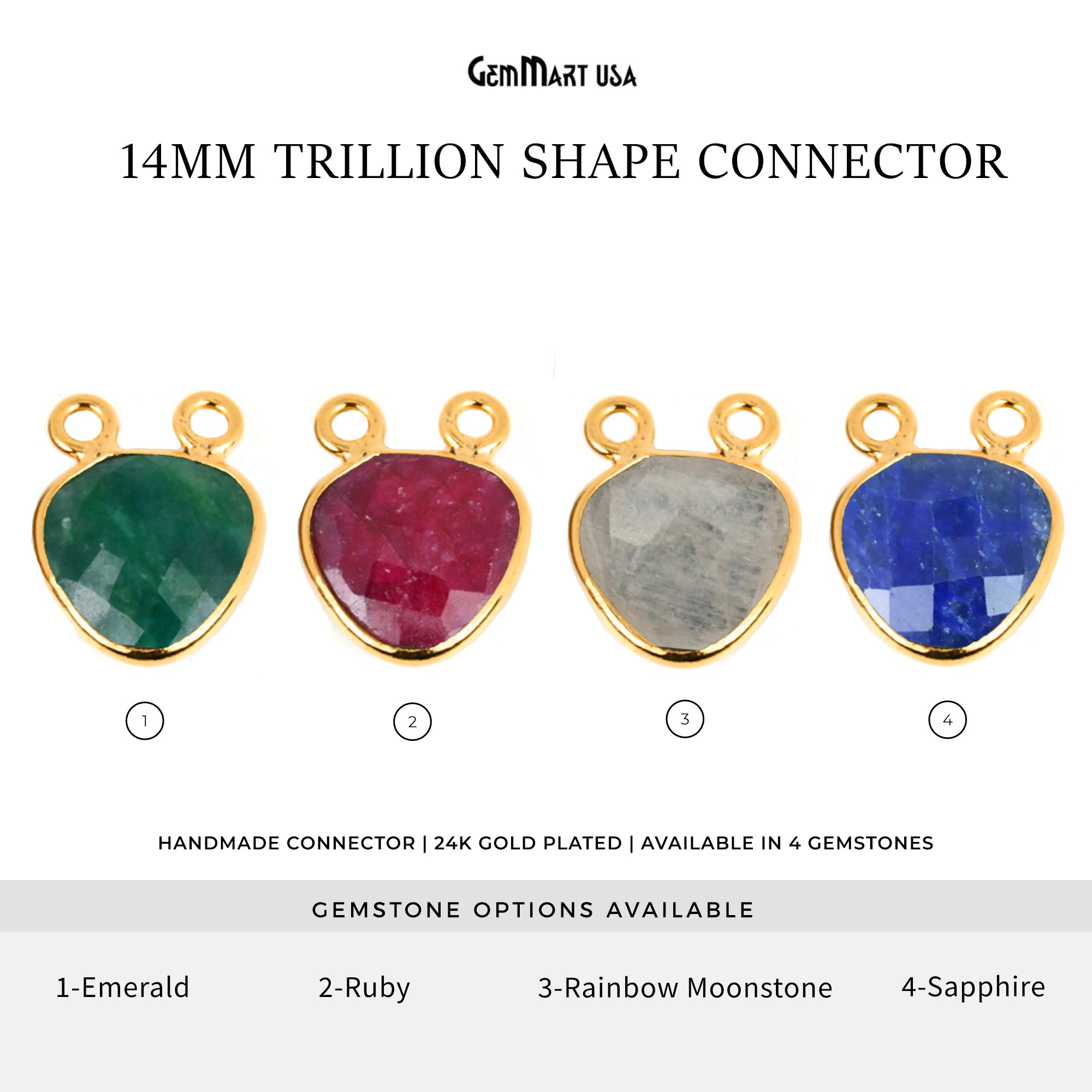 Trillion 14mm Gold Bezel Cat Bail Gemstone Connector