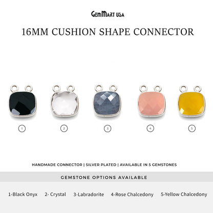 Cushion 16mm Gemstone Single Bail Silver Bezel Connector