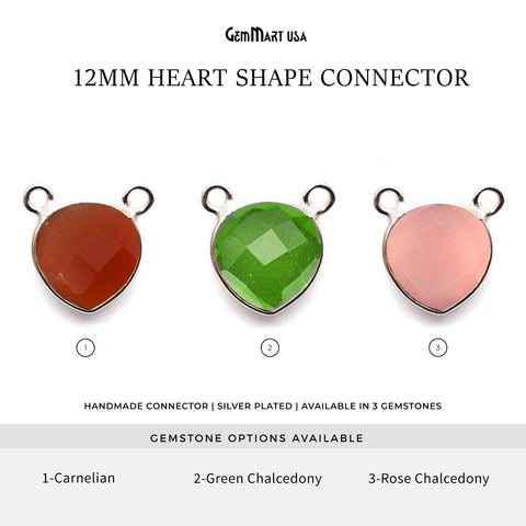 Heart 12mm Cat Bail Silver Plated Bezel Gemstone Connector