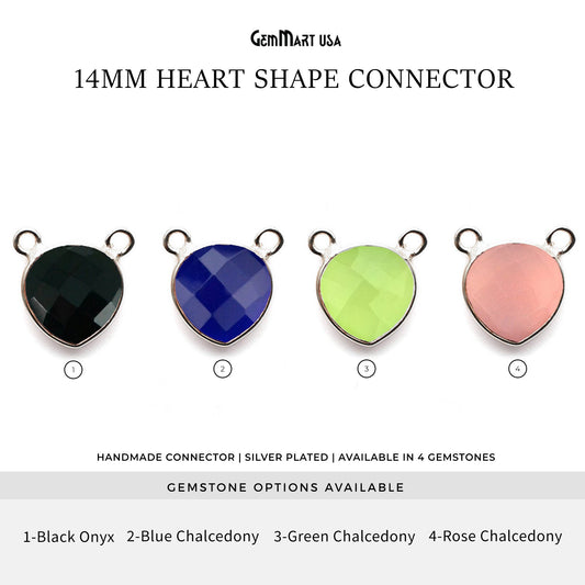 Heart 14mm Cat Bail Gemstone Silver Bezel Connector