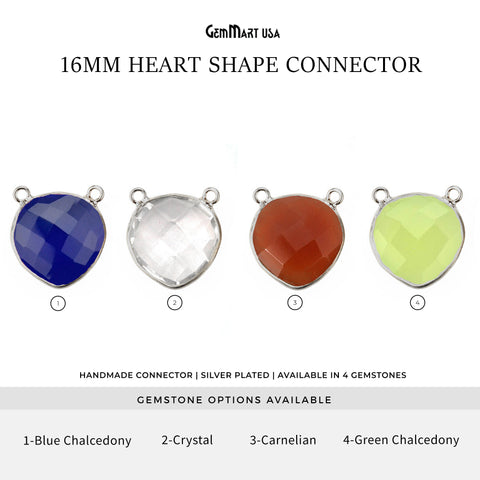 Heart 16mm Cat Bail Silver Bezel Gemstone Connector