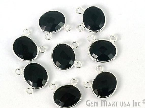 Oval 10x12mm Cat Bail Silver Bezel Gemstone Connector