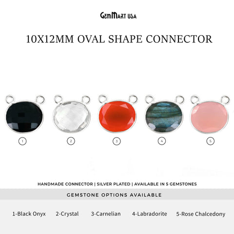 Oval 10x12mm Cat Bail Silver Bezel Gemstone Connector