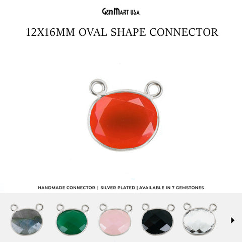 Oval 12x16mm Gemstone Single Bail Silver Bezel Connector