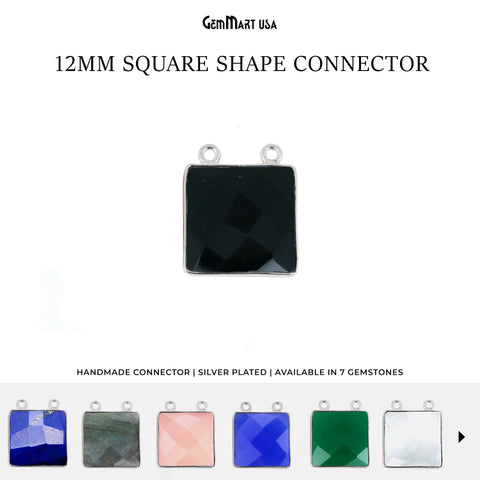Square 12mm Cat Bail Silver Bezel Gemstone Connector
