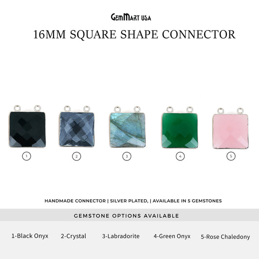 Square 16mm Silver Plated Cat Bails Gemstone Bezel Connector