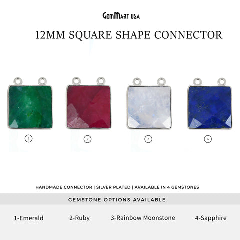 Square Shape 12mm Silver Plated Bezel Cat Bail Gemstone Connector