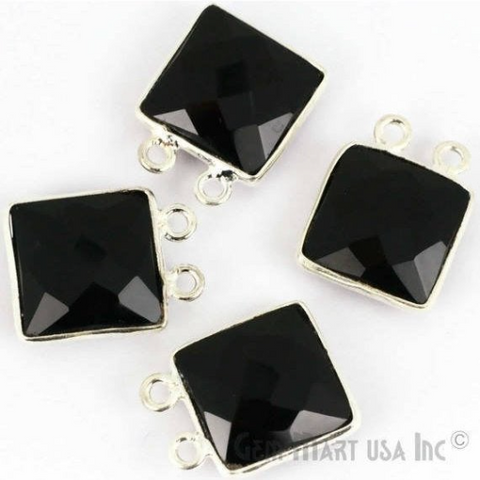 Square 12mm Cat Bail Silver Bezel Gemstone Connector