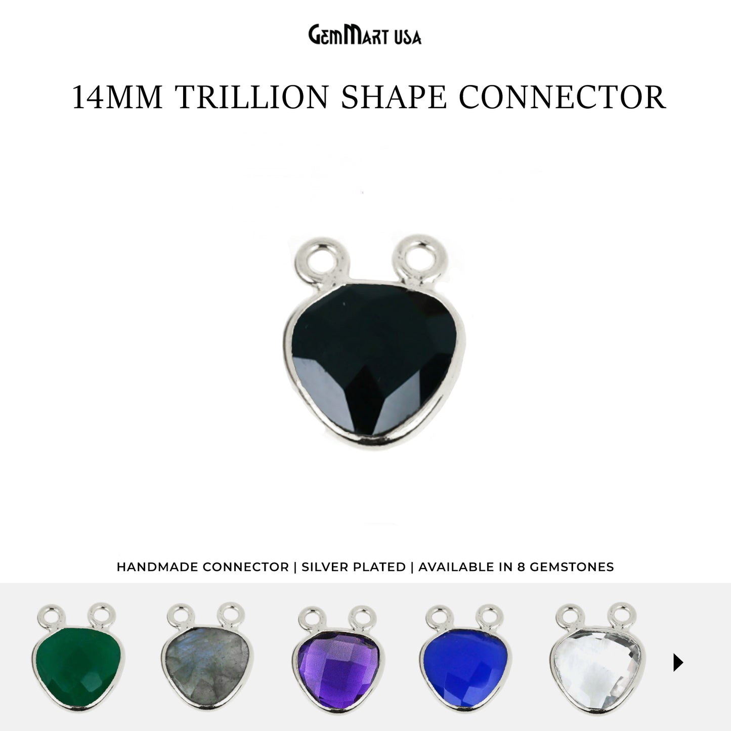 Trillion 14mm Cat Bail Silver Bezel Gemstone Connector