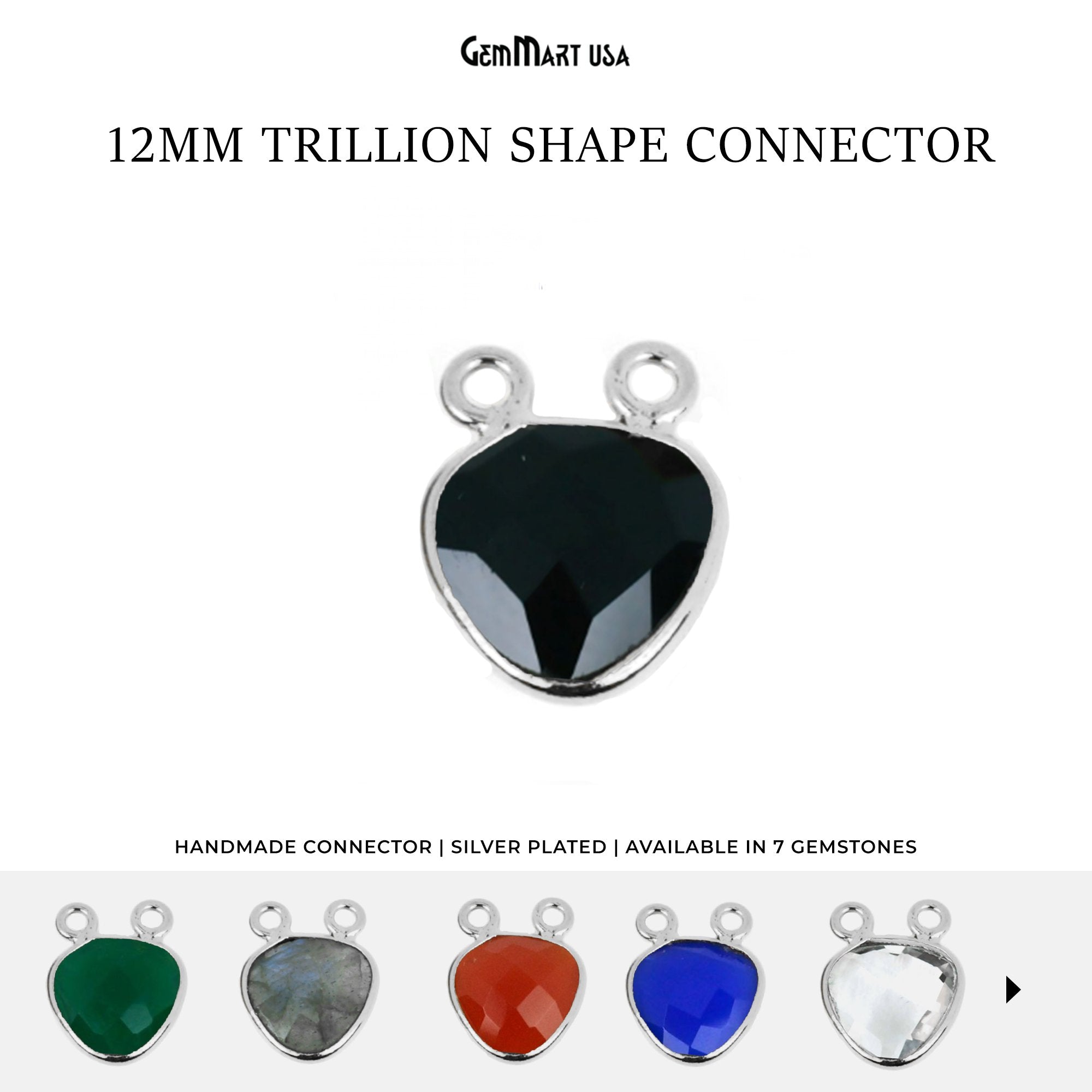 Trillion 12mm Cat Bail Silver Plated Gemstone Connector