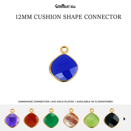 Cushion 12mm Single Bail Gold Bezel Gemstone Connector