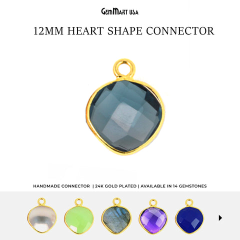 Heart 12mm Single Bail Gold Bezel Gemstone Connector