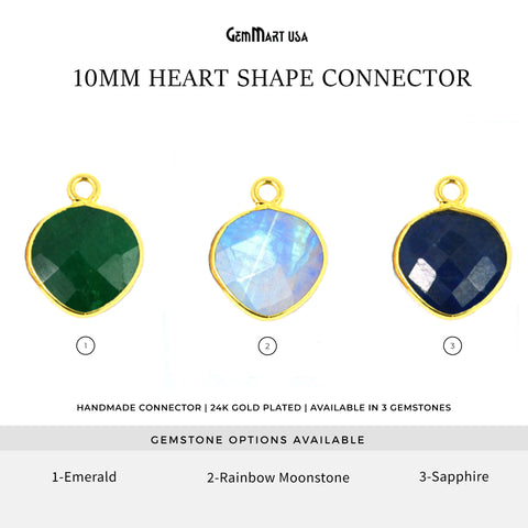Heart 10mm Gold Bezel Single Bail Gemstone Connector