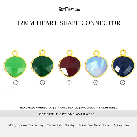 Heart 12mm Gold Bezel Single Bail Gemstone Connector
