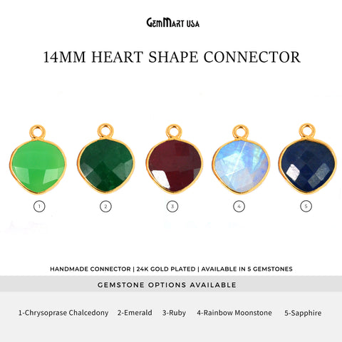 Heart 14mm Gold Bezel Single Bail Gemstone Connector