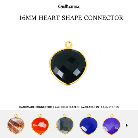 Heart 16mm Single Bail Gold Bezel Gemstone Connector