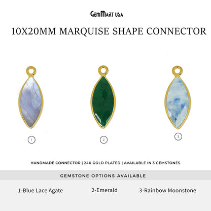 Marquise 10x20mm Gold Bezel Single Bail Gemstone Connector