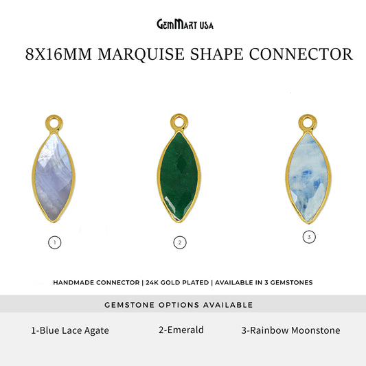 Marquise 8x16mm Gold Bezel Single Bail Gemstone Connector