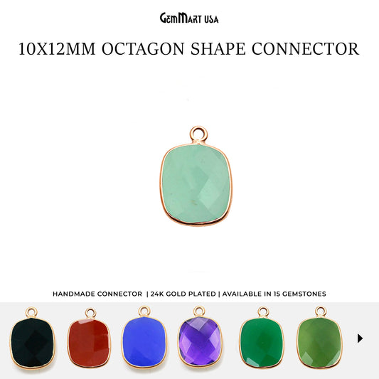 Octagon 10x12mm Single Bail Gold Bezel Gemstone Connector