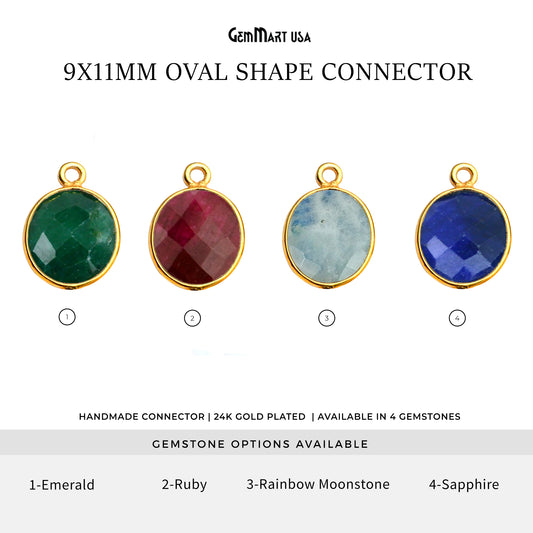 Oval 9x11mm Gold Bezel Single Bail Gemstone Connector